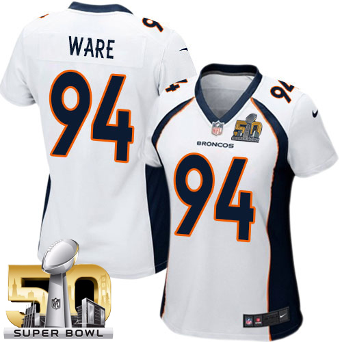 Women's Limited DeMarcus Ware Super Bowl L Nike Jersey White Road - #94 NFL Denver Broncos